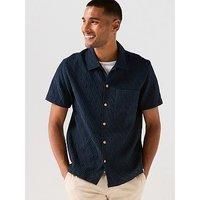 Farah Finn Textured Relaxed Short Sleeve Shirt- Navy