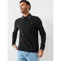 Farah Elton Tipped Long Sleeve Polo Shirt - Black