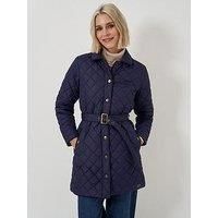 Crew Clothing Belted Diamond Quilted Coat - Navy