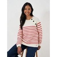 Crew Clothing Merino Wool Blend Button Detail Jumper - Red
