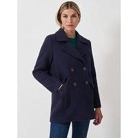 Crew Clothing Wool Blend Pea Coat - Navy