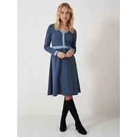 Crew Clothing V-Neck Ponte Dress - Blue