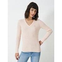 Crew Clothing Heritage Cable V Neck Jumper - Pink