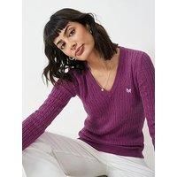 Crew Clothing Heritage Cable V Neck Jumper - Red