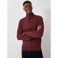 Crew Clothing Classic Cotton 1/4 Zip Knitted Jumper - Red