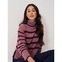 Crew Clothing Roll Neck Wide Sleeve Stripe Jumper - Pink