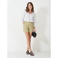 Crew Clothing Linen-Blend Wide-Leg Shorts - Beige
