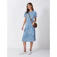 Crew Clothing Jenna Floral Flutter Jersey Dress - Blue