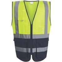 Regatta Pro yellow/navy hi-vis unisex zip-front multi-pocket waistcoat