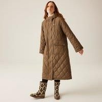 Regatta Water-repellent Women's Tan Brown Quilted Orla Kiely Long Length Jacket, Size: 10 - Sale