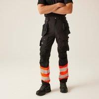 Regatta Hi-Vis X-Pro black/orange holster slim fit stretch work trousers #TRJ480
