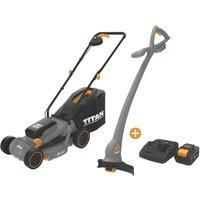 Titan 18V 1 x 5Ah Li-Ion EXT Cordless Lawnmower & Grass Trimmer Set (882YC)