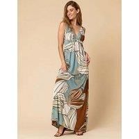 Roman Originals Maxi Dress for Women UK Ladies Twist Knot Front Empire Waist Summer Party Casual Holiday Bohemian Beach Cruise Evening Long Sleeveless V Neck Jersey - Teal - Size 20