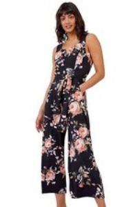 Roman Floral Print Cropped Leg Jumpsuit for Women UK - Ladies