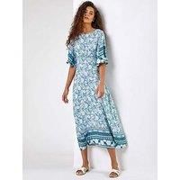 Floral Border Print Midi Dress For Women UK - Ladies Roman Originals