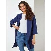 Roman Originals Women Textured Longline Jacket - Ladies Spring Everyday Summer Evening Vacation Work Holiday 3/4 Sleeve Smart Casual - Navy - Size 10