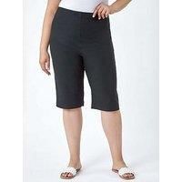 Roman Originals Knee Length Shorts for Women UK - Ladies Cropped Capri Stretch Bengaline Pants Crop Trousers Summer Legging Lounge Essentials Elasticated Casual Clothes - Plus Black - Size 26