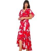 Floral Print Frill Cape Midi Dress