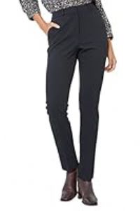 Roman Originals Work Trousers for Women UK Ladies Office Smart Stretch Suit Pants Slacks Cigarette Straight Leg Tailored High Elasticated Waist Ankle Grazer Slim - Short Black (26 Inch) - Size 16