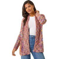 Roman Originals Women Fluffy Cardigan Ladies Winter Cardi Longline Edge to Edge Ombre Coatigan Casual Sparkly Glittery Jacket Knitwear Knitted Autumn Fleecy Cosy Soft Coats - Purple Yellow - Size 16