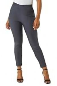 Roman Originals Stretch Trousers for Women UK Ladies High Waisted Pants Pull On Leggings Smart Slimming Office Work Fitted Tailored Tapered Regular & Plus Sizes - Petite Grey (26 in) - Size 12