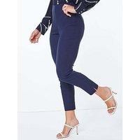 Roman Originals Stretch Trousers for Women UK Ladies High Waisted Pants Pull On Leggings Smart Slimming Office Work Fitted Tailored Tapered Regular & Plus Sizes - Petite Navy (26 in) - Size 12