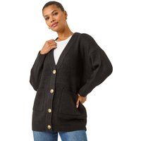 Roman Relaxed Longline Cardigan in Black - Size 18