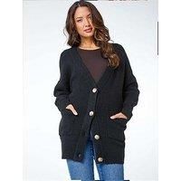 Roman Relaxed Longline Cardigan in Black - Size 20