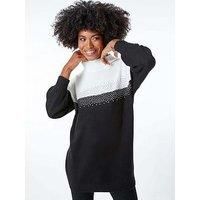 Roman Originals Colourblock Embellished Longline Jumper for Women UK - Ladies