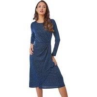 Roman Originals Ruched Glitter Midi Dress for Women UK - Ladies