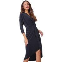 Roman Originals Glitter Twist Front Stretch Dress for Women UK - Ladies