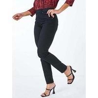 Roman Originals Jeggings for Women UK Jean Ladies Stretchy Trousers Denim Leggings High Waist Rise Pull On Skinny Straight Leg Cotton Pants Smart Casual - Petite Jet Black (28 inch) - Size 10