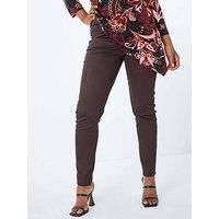 Roman Originals Jeggings for Women UK Jean Ladies Stretchy Trousers Denim Leggings High Waist Rise Pull On Skinny Straight Leg Cotton Pants Smart Casual - Petite Chocolate (28 inch) - Size 16