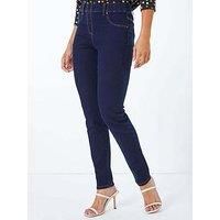 Roman Originals Jeggings for Women UK Jean Ladies Stretchy Trousers Denim Leggings High Waist Rise Pull On Skinny Straight Leg Cotton Pants Smart Casual - Petite Dark Indigo (28 inch) - Size 12