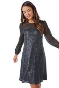 Sequin Chiffon Sleeve Shift Dress For Women UK - Ladies Roman Originals