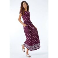 Roman Paisley Border Print Stretch Maxi Dress 16 female