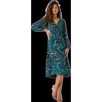 Roman Originals Fit & Flare Skater Dress for Women UK - Ladies Tea Stretch Jersey Casual Summer Occasion Evening Cocktail Party Smart Holiday V-Necked Knee Length - Green Teal Camel - Size 10