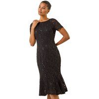 Leaf Lace Sequin Midi Dress For Women UK - Ladies Roman Originals
