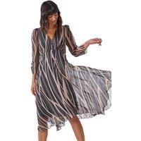 Roman Abstract Chiffon Wrap Asymmetric Midi Dress in Black - Size 18 18 female