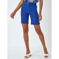 Roman Elastic Waist Turn Up Stretch Shorts 10 female