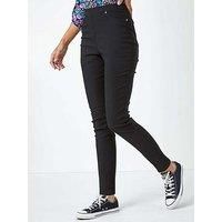 Roman Originals Jeggings for Women UK - Ladies Jean Trouser Denim Pants Stretchy Spring Everyday Summer Holiday Elasticated Waist Comfy Fake Pockets Soft Woven Bottoms - Black - Size 12