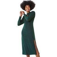 Roman Originals Glitter Keyhole Midi Dress for Women UK - Ladies Autumn Everyday Winter Holiday High Neckline Comfy Long Sleeve Soft Frock Stretch Jersey Gowns - Green - Size 18