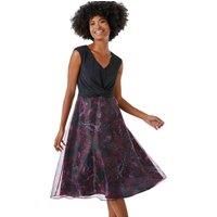 Roman Originals Twist Front Butterfly Print Stretch Dress for Women UK - Ladies Everyday Autumn Winter V-Neckline Comfy Soft Evening Vacation Work Party Night Out - Pink - Size 18