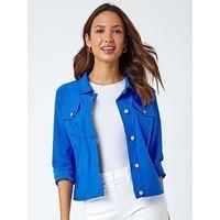 Roman Originals Stretch Jacket for Women UK - Ladies Denim Jean Summer Coat Bengaline Casual Smart Utility Trucker Biker Fitted Classic Work Spring Soft Vintage - Royal Blue - Size 14