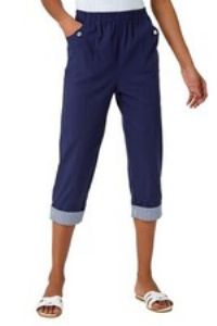 Contrast Detail Cropped Stretch Trouser For Women UK - Ladies Roman Originals
