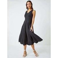 Roman Originals Women Textured Stripe Button Detail Midi Dress - Ladies