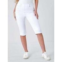 Roman Originals Knee Length Jeggings for Women Ladies Stretch Denim Shorts Jeans Cropped Trouser Capri Pants Summer Cotton Legging Pedal Pusher Legged Crop Spring Cutoff Work - White - Size 12