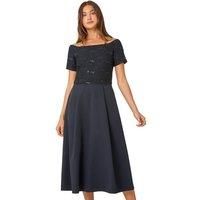 Lace Bardot Midi Stretch Dress For Women UK - Ladies Roman Originals