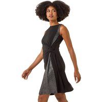 Side Twist Sleeveless Glitter Dress For Women UK - Ladies Roman Originals