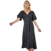 Puff Sleeve Satin Midi Dress